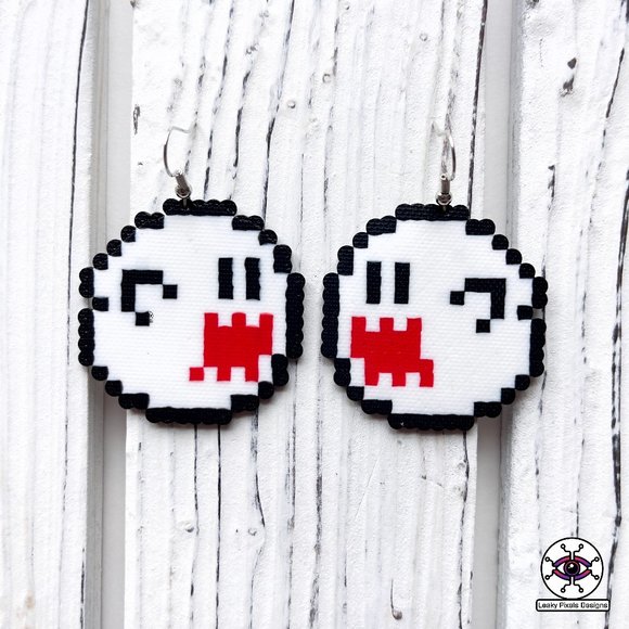 Super Mario Boo Ghost Perler Earrings - Picture 1 of 2